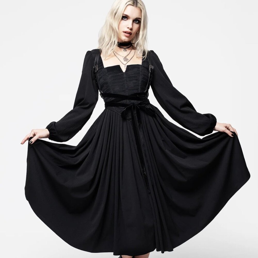 NWT Disturbia Women's Mina Corset Midi Dress  Dress US 14 Black Gothic Vibe